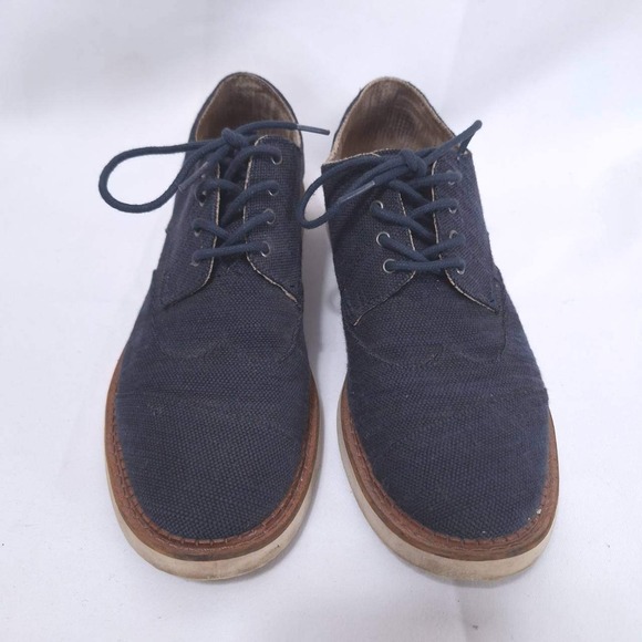 TOMS Brogue Ash Aviator Twill‎ Oxfords Shoes Canvas Denim Mens Sz 9 Blue Lace Up - Picture 2 of 9